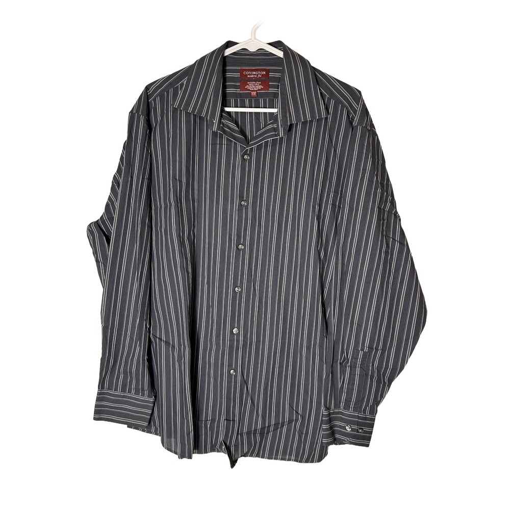 Covington Modern Fit Striped Button Down‎ Shirt Mens XL Charcoal Grey White
